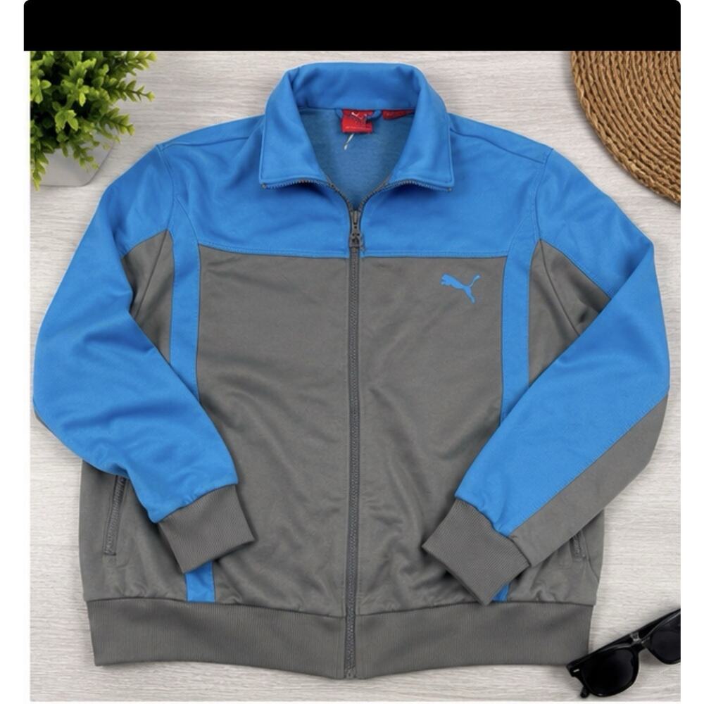 Puma Track Jacket Women’s Medium Gray Blue Full Zip Athletic Jacket